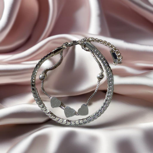 Layered heart and snake chain bracelet