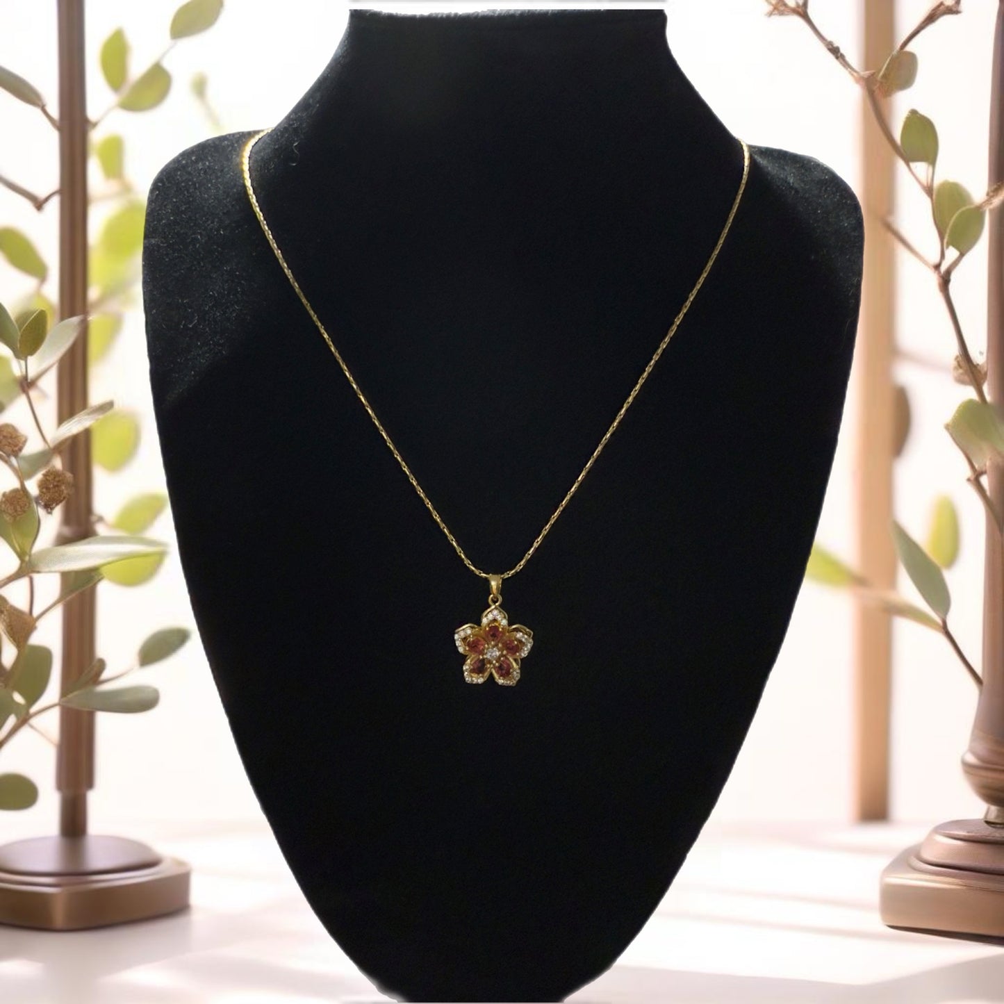 Orange flower gold pendant necklace