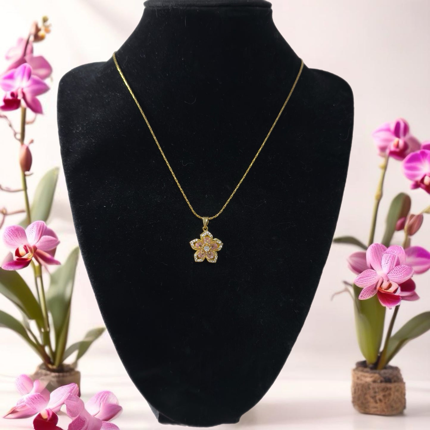 Blush flower gold pendant necklace