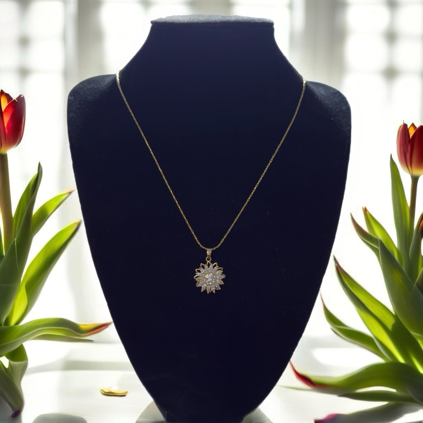 Cubic zirconia sun pendant necklace