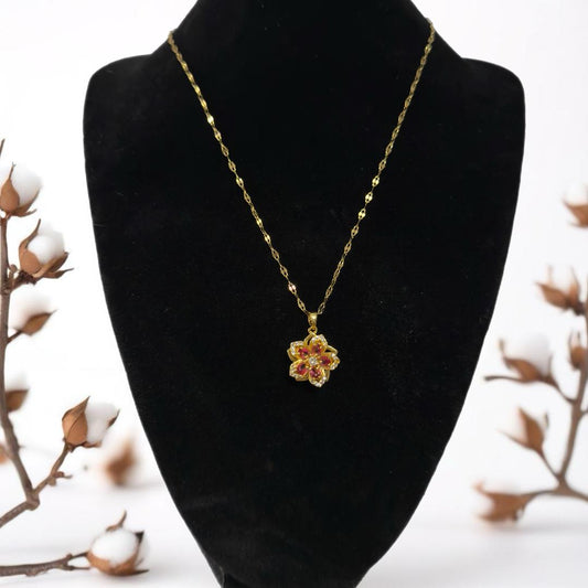 Orange flower gold pendant necklace