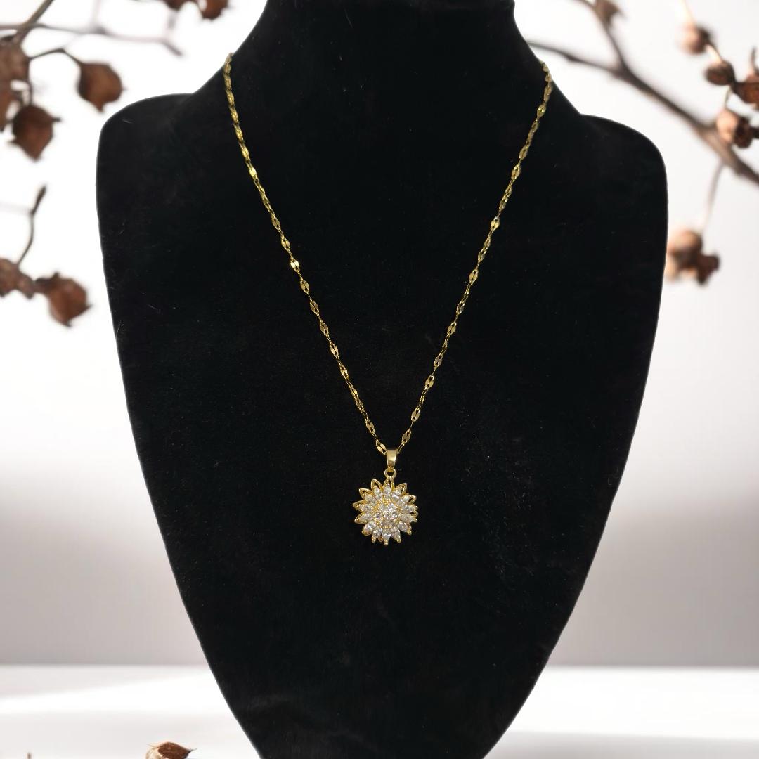 Cubic zirconia sun pendant necklace