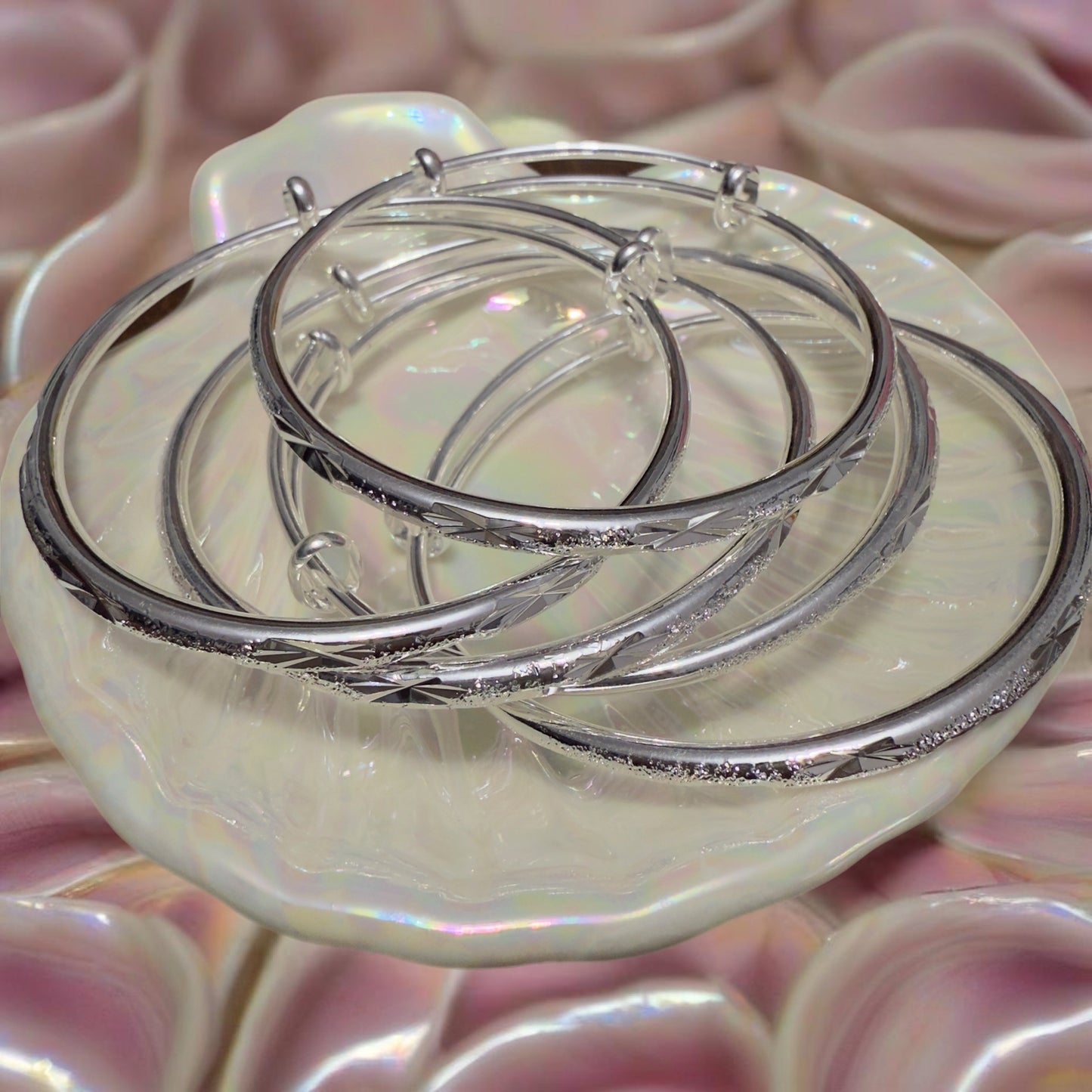 Asian inspired silver bangles (set of 2)