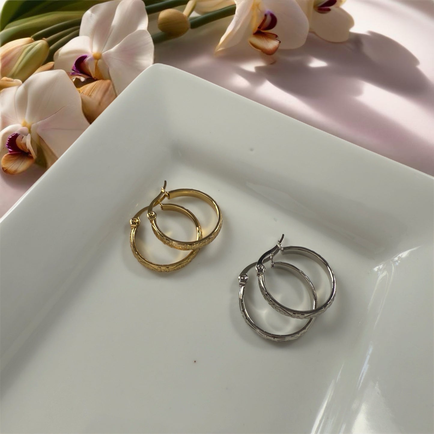 Etched hoop earrings