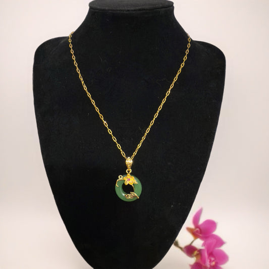 Jade Flower Donut Necklace