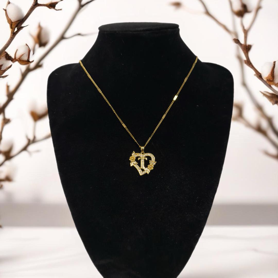 Gold heart initial pendant necklace