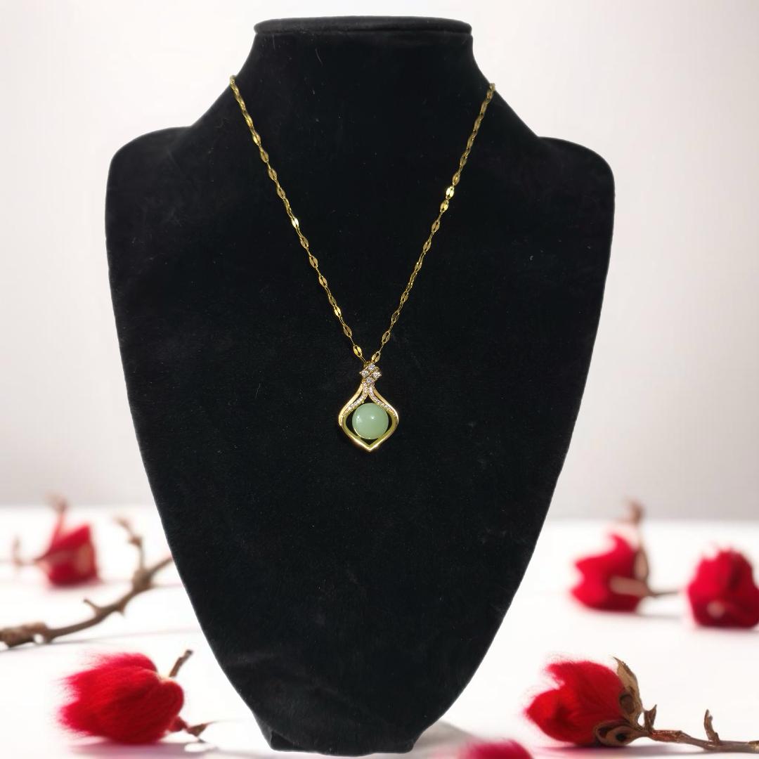 Jade gold drop pendant necklace