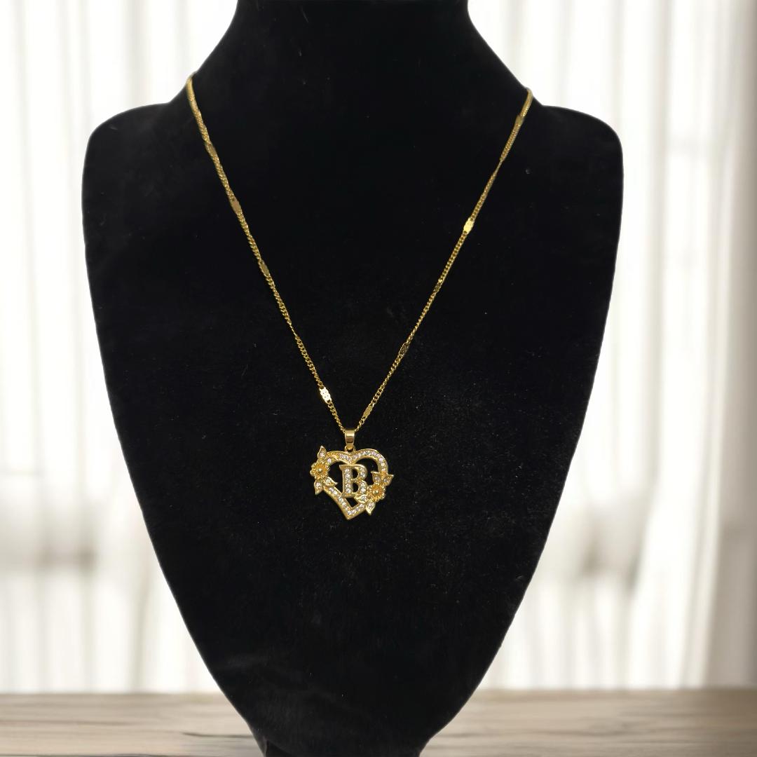 Gold heart initial pendant necklace