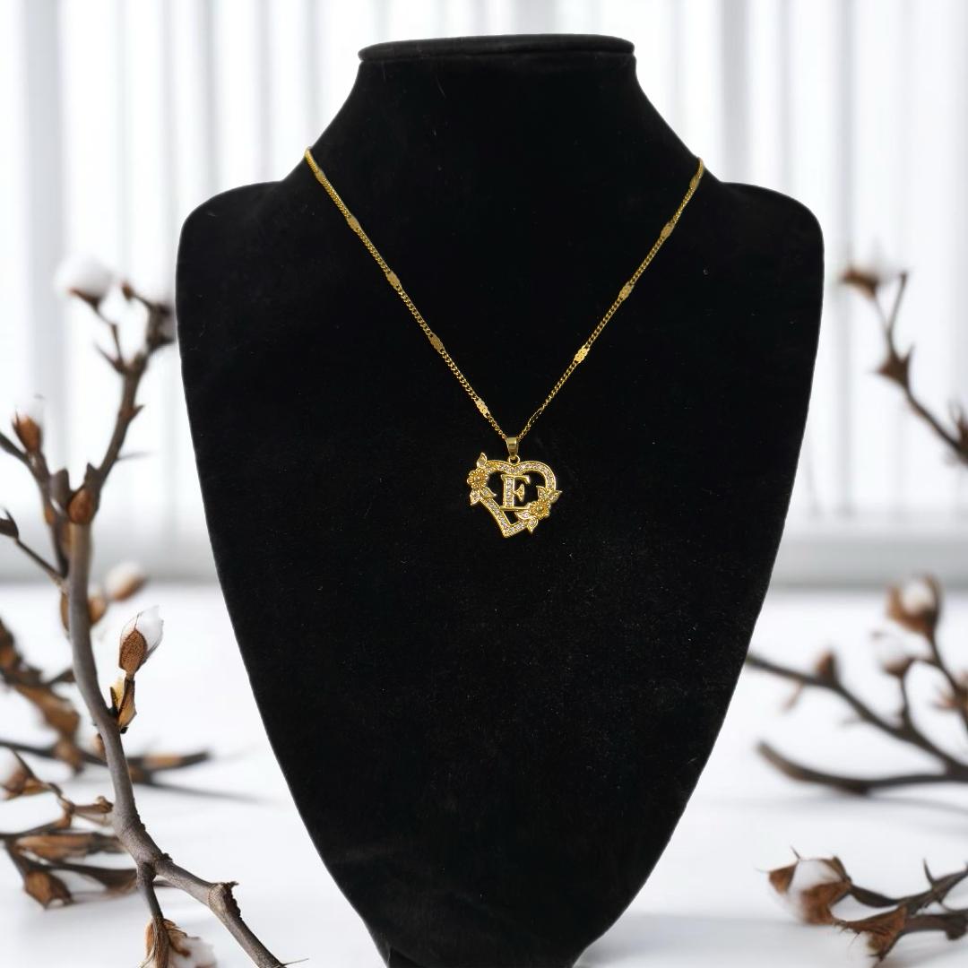 Gold heart initial pendant necklace