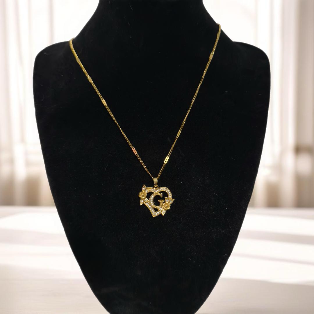 Gold heart initial pendant necklace