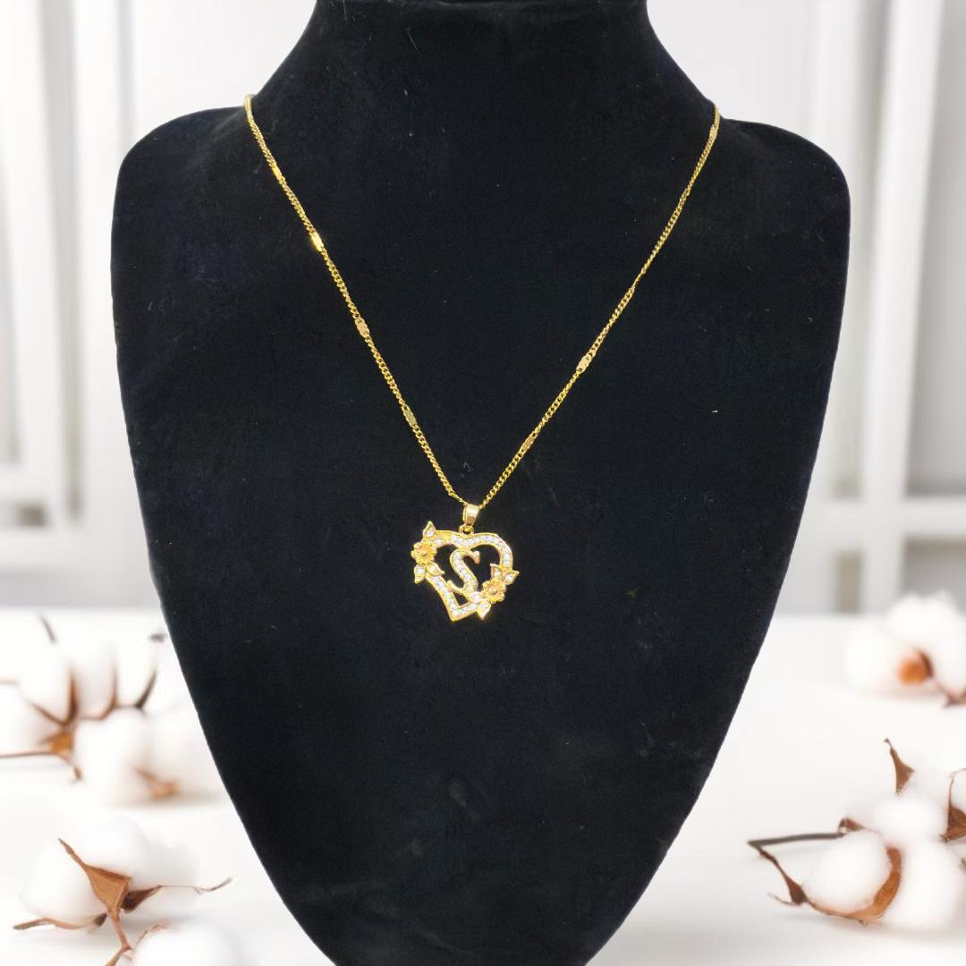 Gold heart initial pendant necklace