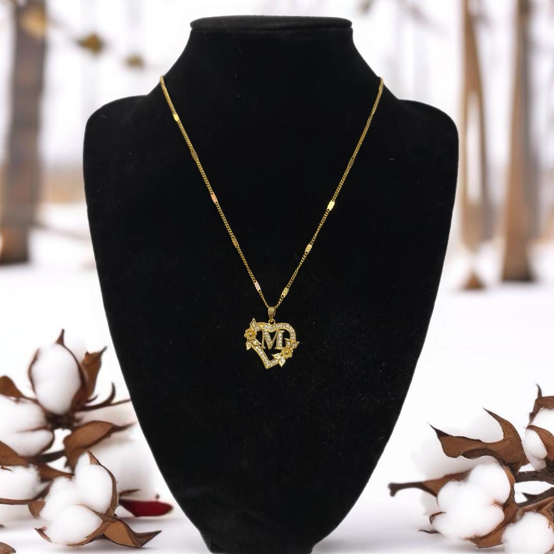 Gold heart initial pendant necklace